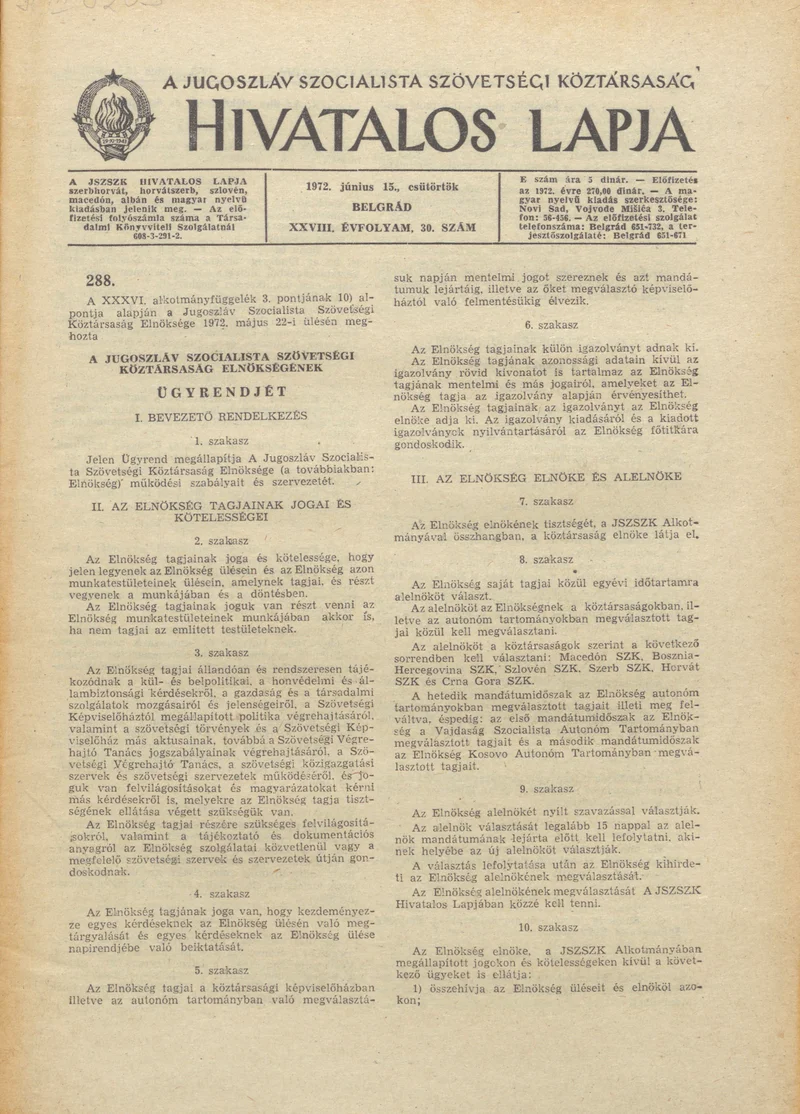A Jugoszláv Szocialista Szövetségi Köztársaság Hivatalos Lapja, 28. évf. 1972. június 15. 30. sz. 593–604. oldal