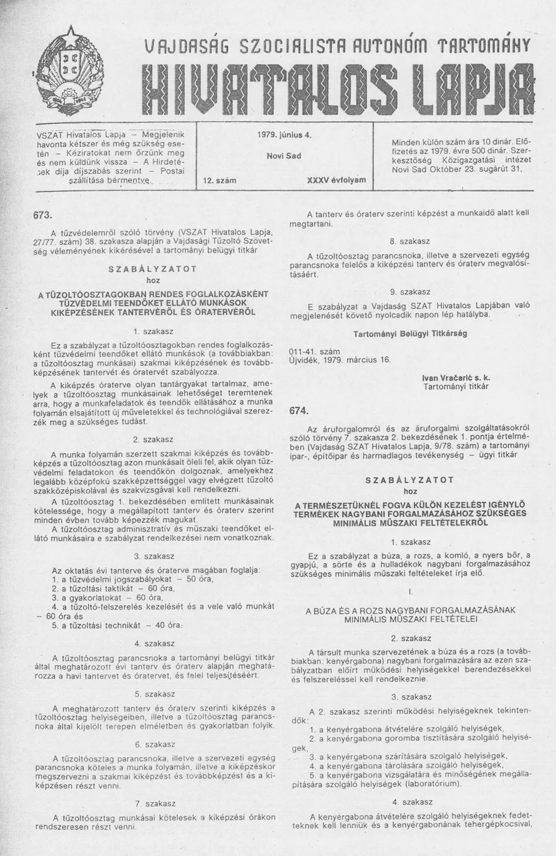 Vajdaság Szocialista Autonóm Tartomány Hivatalos Lapja, 35. évf. 1979. június 4. 12. sz. 745–756. oldal