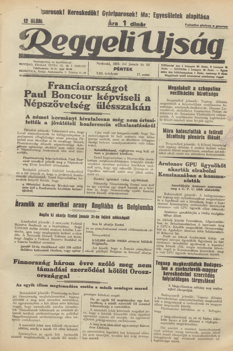 Reggeli Újság, 13. évf. 1932. január 22. 17. sz.
