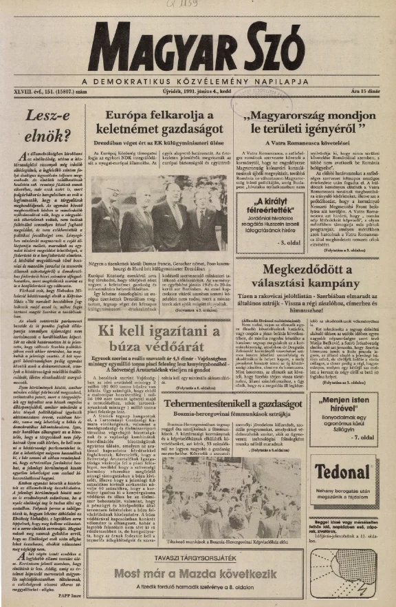 Magyar Szó, 48. évf. 1991. június 4. 151. sz. 1–20. oldal