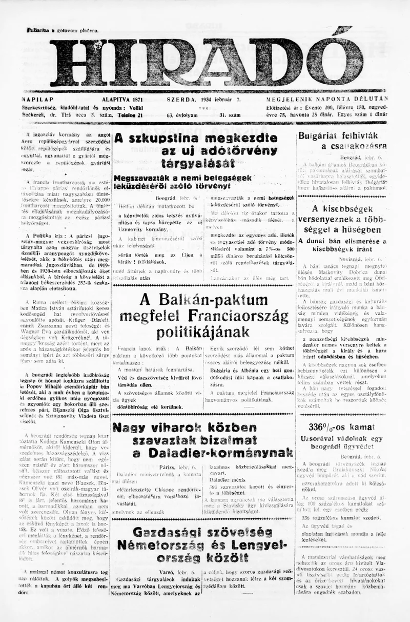 Híradó, 63. évf. 1934. február 7. 31. sz.