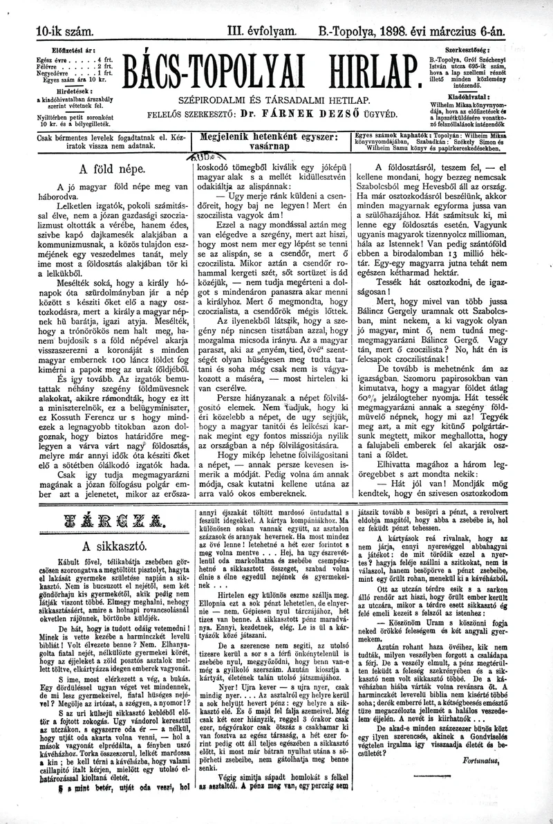 Bács-Topolyai Hirlap, 3. évf. 1898. március 6. 10. sz.