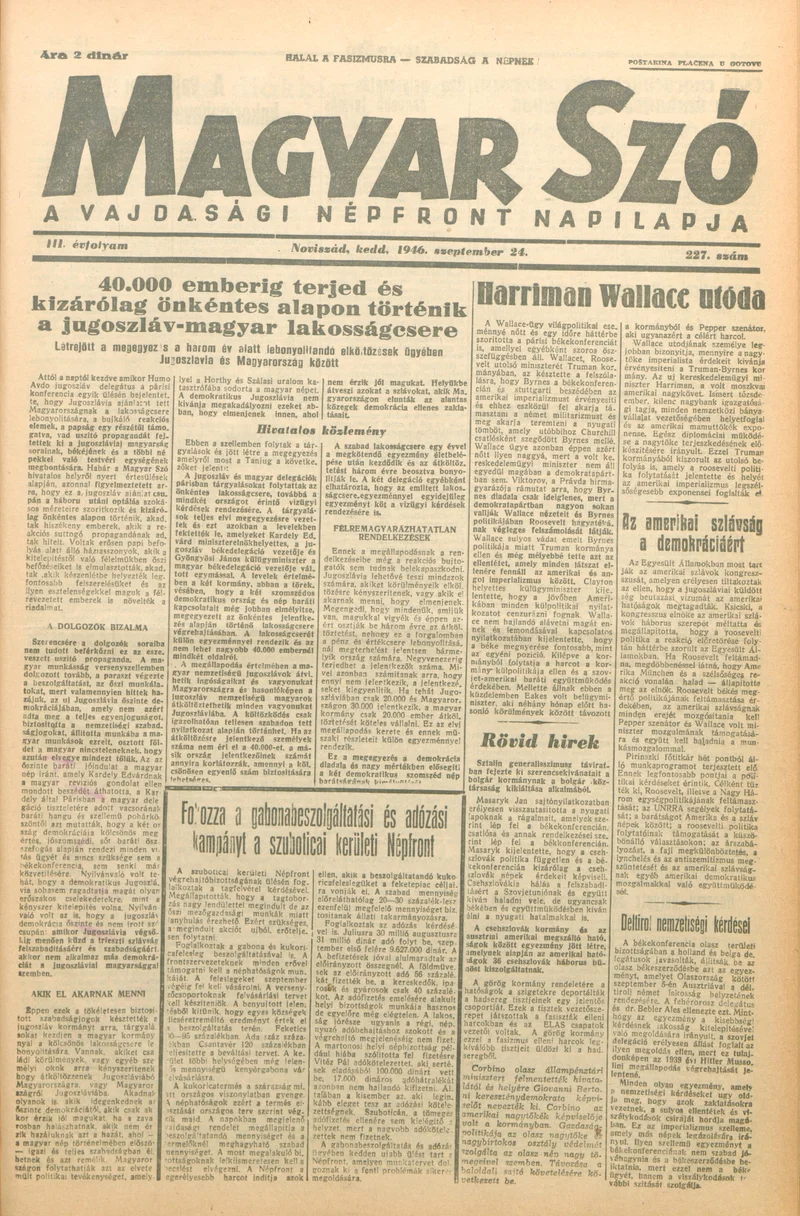 Magyar Szó, 3. évf. 1946. szeptember 24. 227. sz. 1–4. oldal