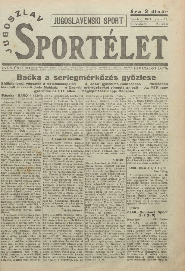 Jugoszláv sportélet, 2. évf. 1923. június 18. 22. sz.