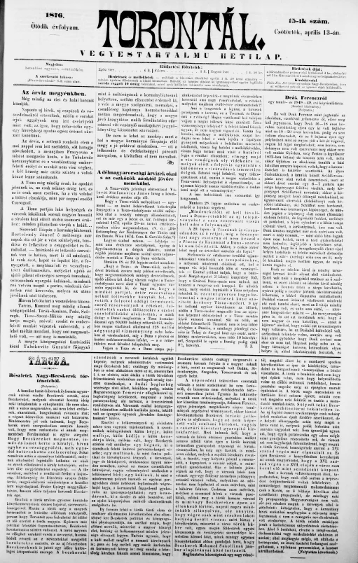 Torontál, 5. évf. 1876. április 13. 15. sz.