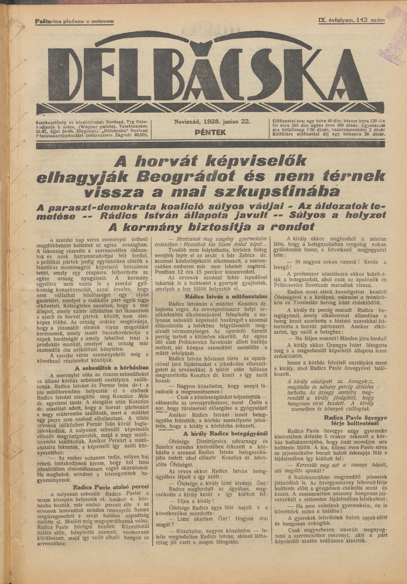 Délbácska, 9. évf. 1928. június 22. 143. sz.