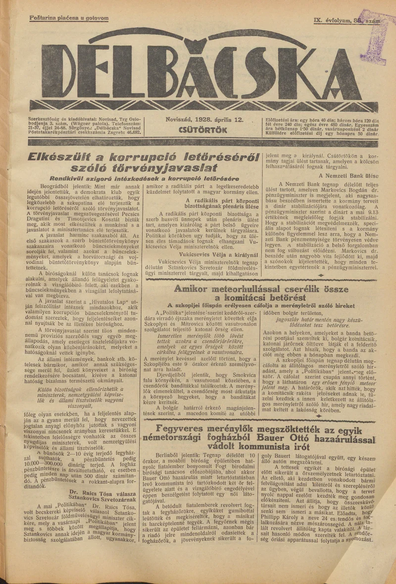 Délbácska, 9. évf. 1928. április 12. 85. sz.