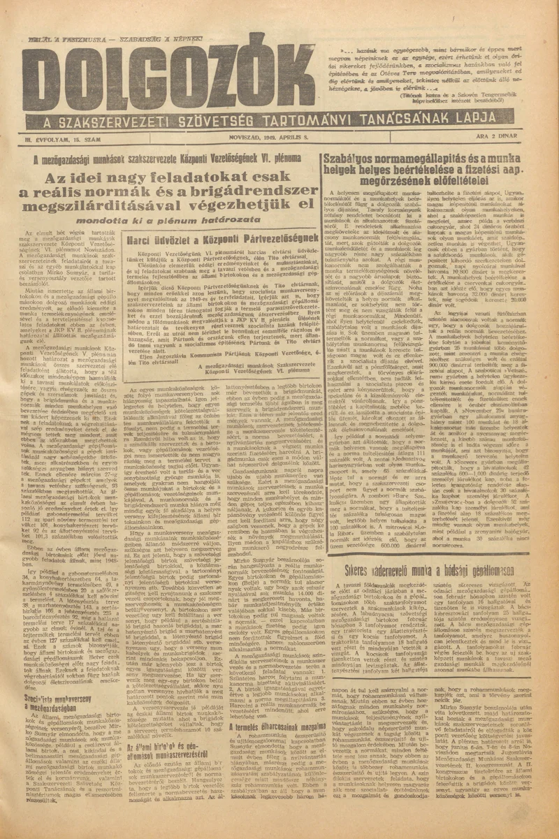 Dolgozók, 3. évf. 1949. április 8. 15. sz.