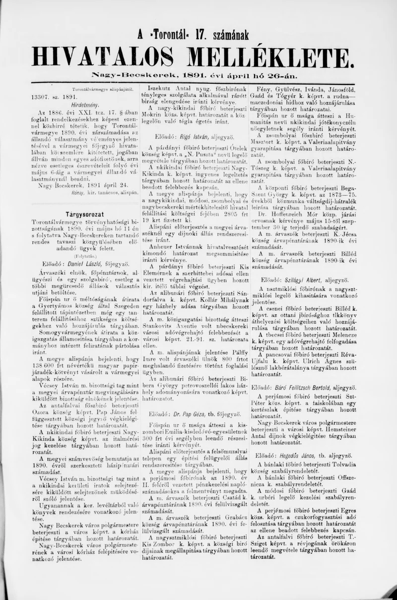 A Totontál  hivatalos melléklete, 4. évf. 1891. április 26. 17. sz.
