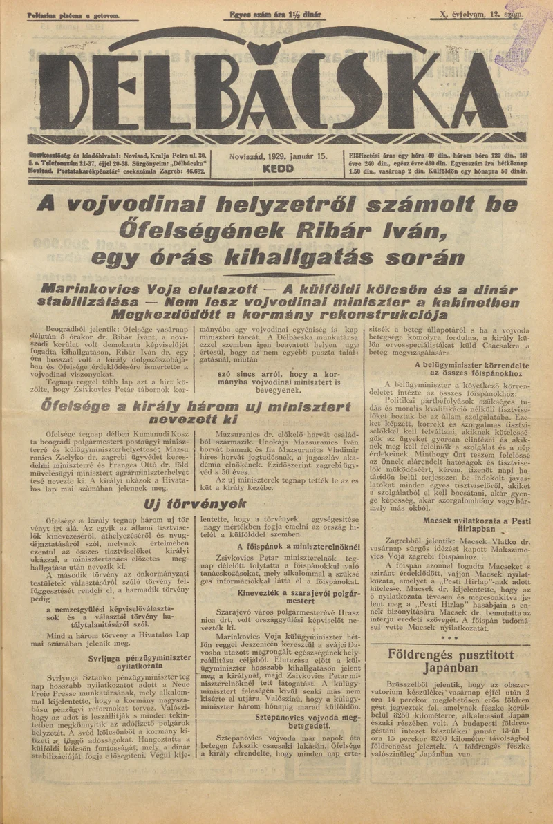 Délbácska, 10. évf. 1929. január 15. 12. sz.