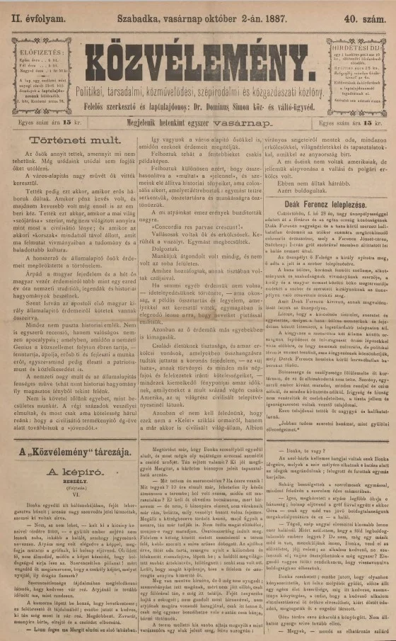 Közvélemény, 2. évf. 1887. október 2. 40. sz.