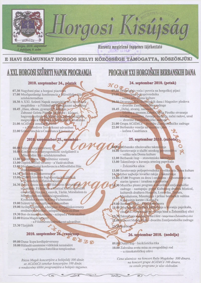 Horgosi Kisújság, 5. évf. 2010. szeptember. 9. sz.