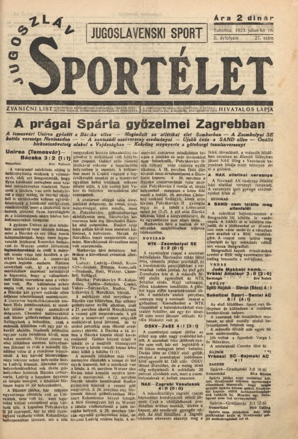 Jugoszláv sportélet, 2. évf. 1926. július 16. 27. sz.