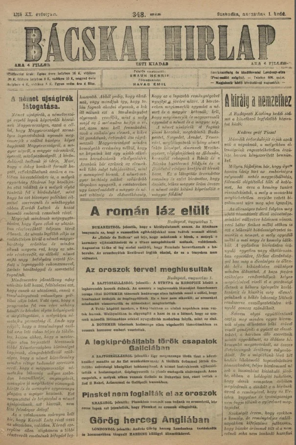 Bácskai Hirlap, 20. évf. 1916. augusztus 1. 348. sz.