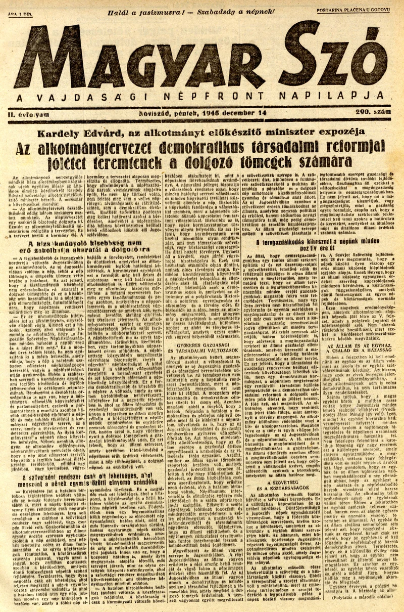 Magyar Szó, 2. évf. 1945. december 14. 290. sz. 1–4. oldal