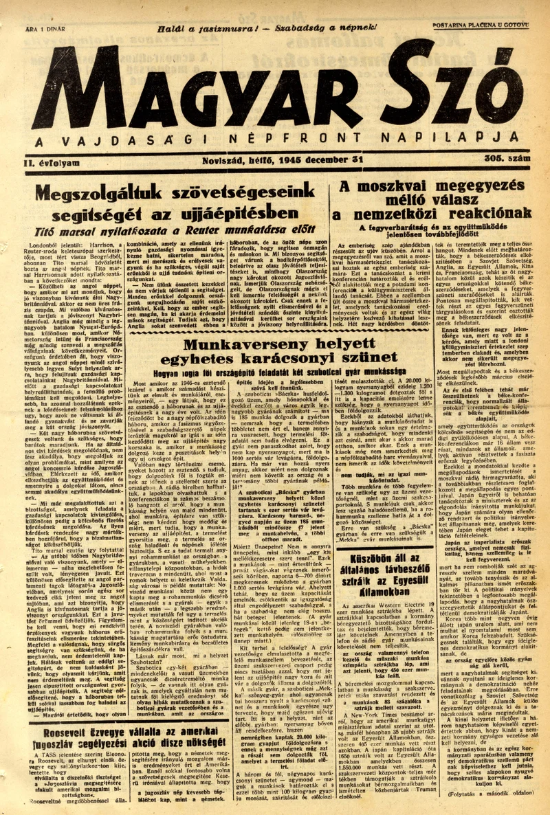 Magyar Szó, 2. évf. 1945. december 31. 305. sz. 1–4. oldal