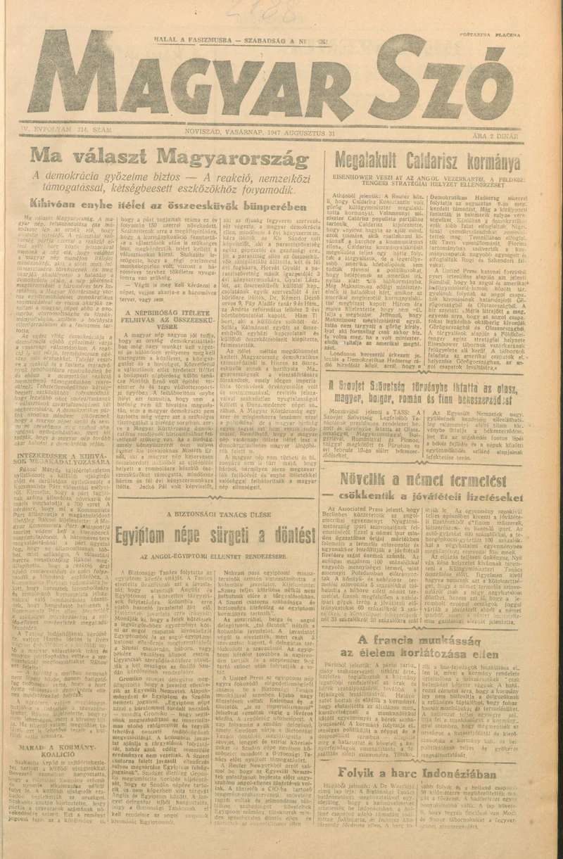 Magyar Szó, 4. évf. 1947. augusztus 31. 214. sz. 1–8. oldal