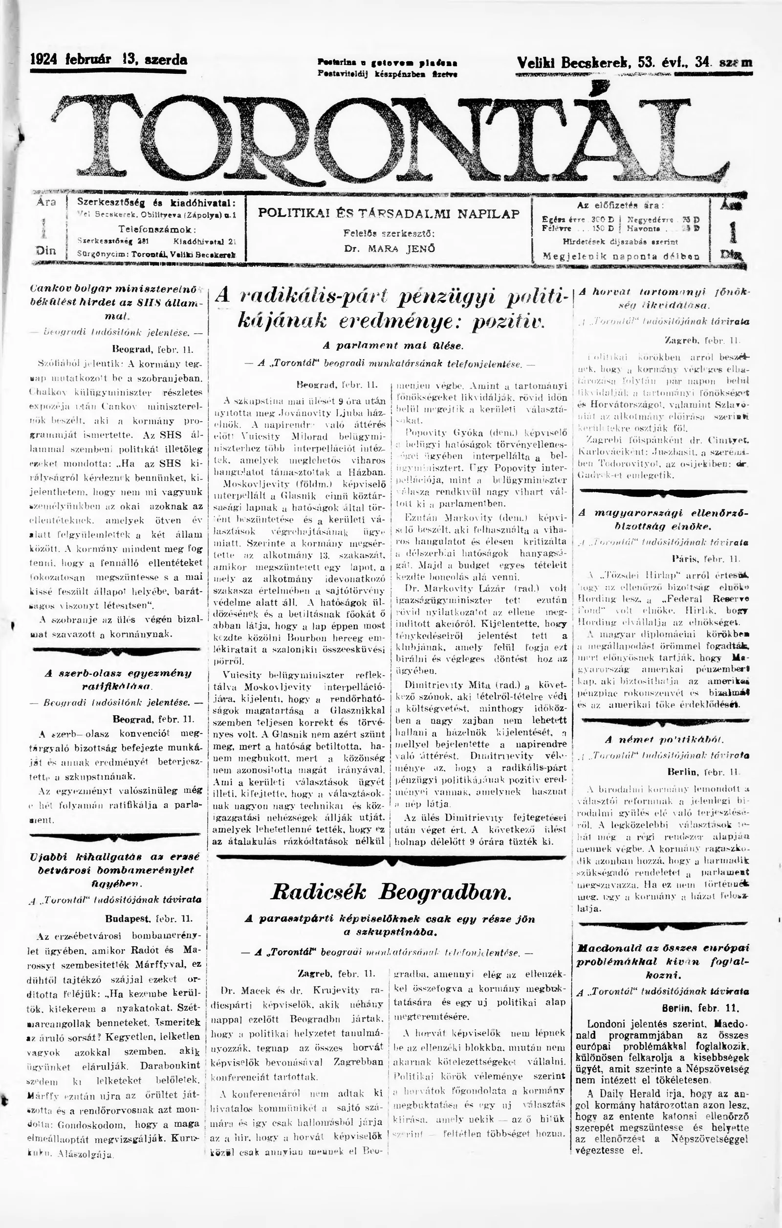Torontál, 53. évf. 1924. február 13. 34. sz.