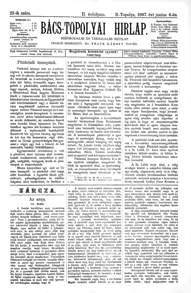 Bács-Topolyai Hirlap, 2. évf. 1897. június 6. 23. sz.