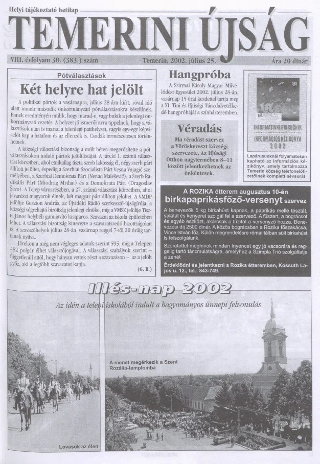 Temerini Újság, 8. évf. 2002. július 25. 30. sz.