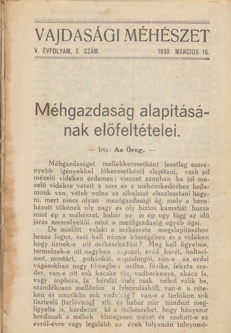 Vajdasági méhészet, 5. évf. 1930. március 15. 3. sz.