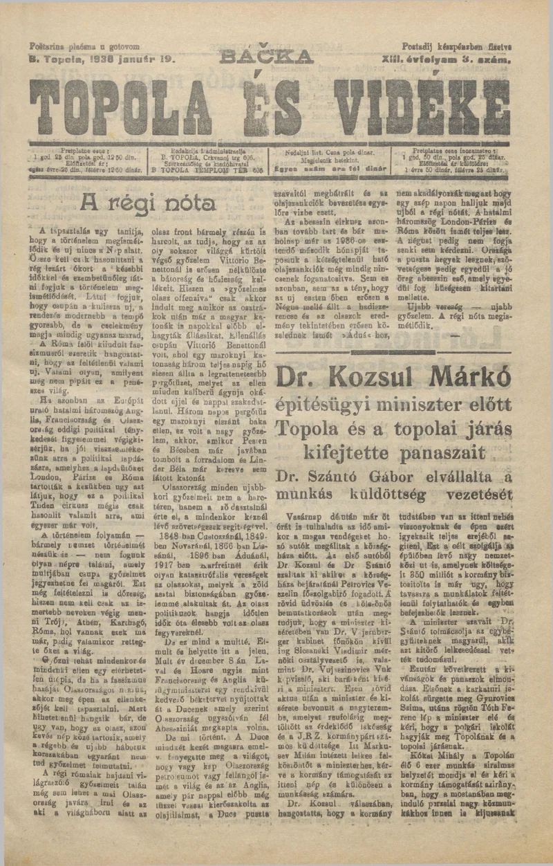 Bačka Topola és Vidéke, 13. évf. 1936. január 19. 3. sz.