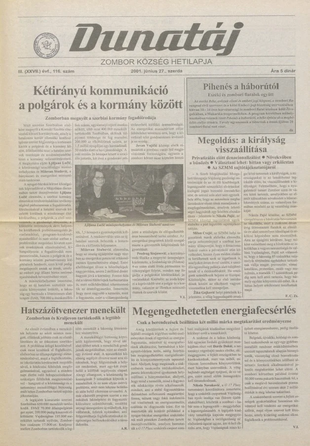 Dunatáj, 3. évf. 2001. június 27. 116. sz.