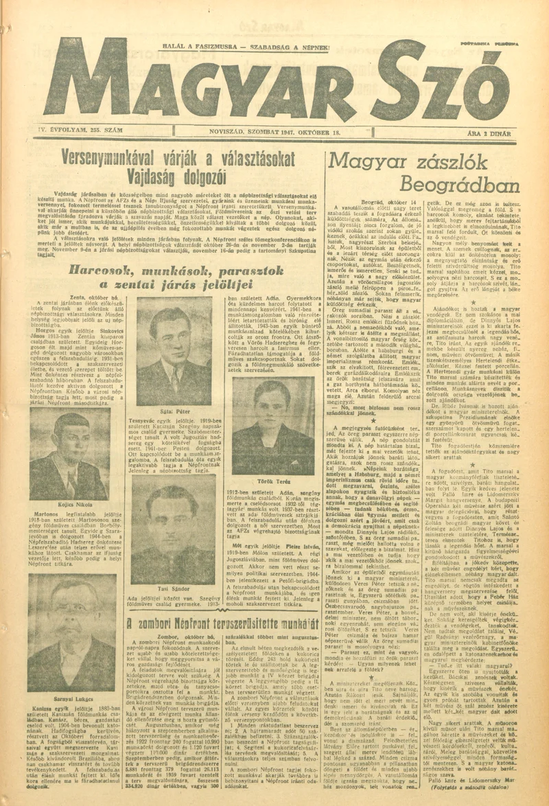 Magyar Szó, 4. évf. 1947. október 18. 255. sz.