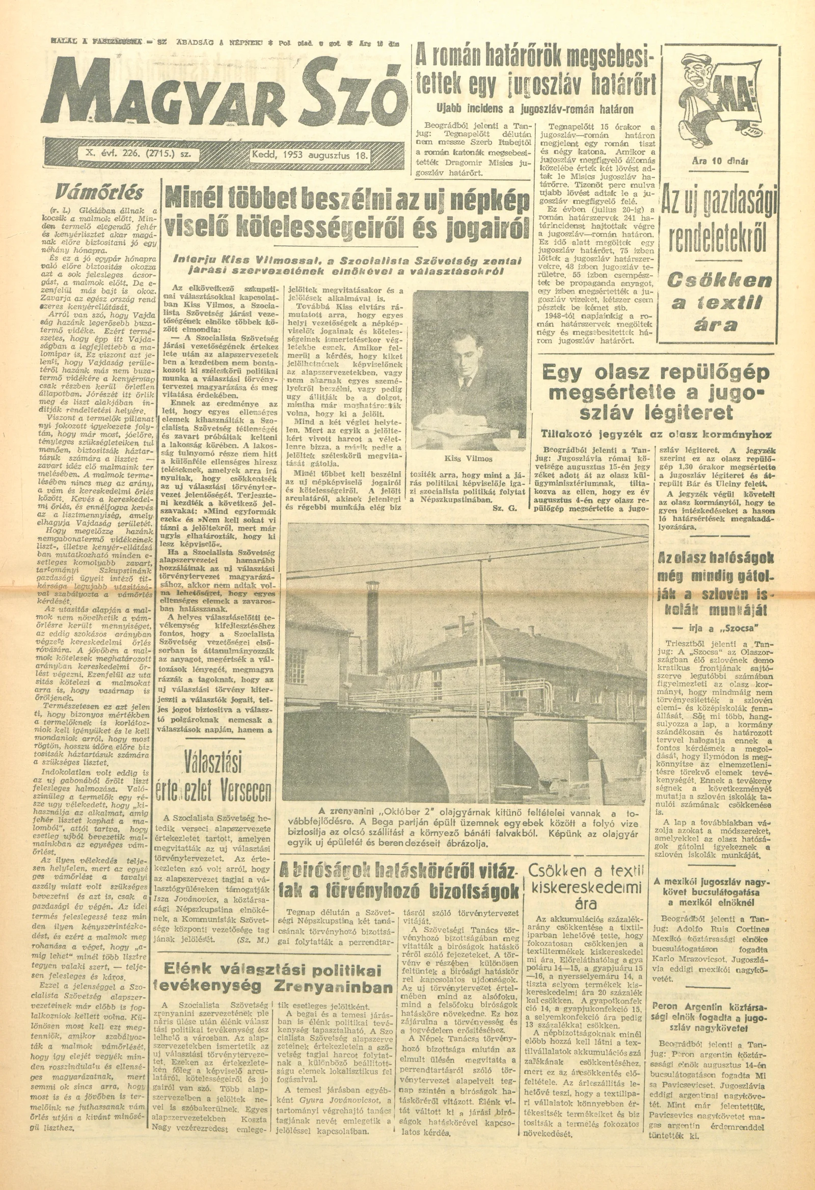 Magyar Szó, 10. évf. 1953. augusztus 18. 226. sz. 1–8. oldal