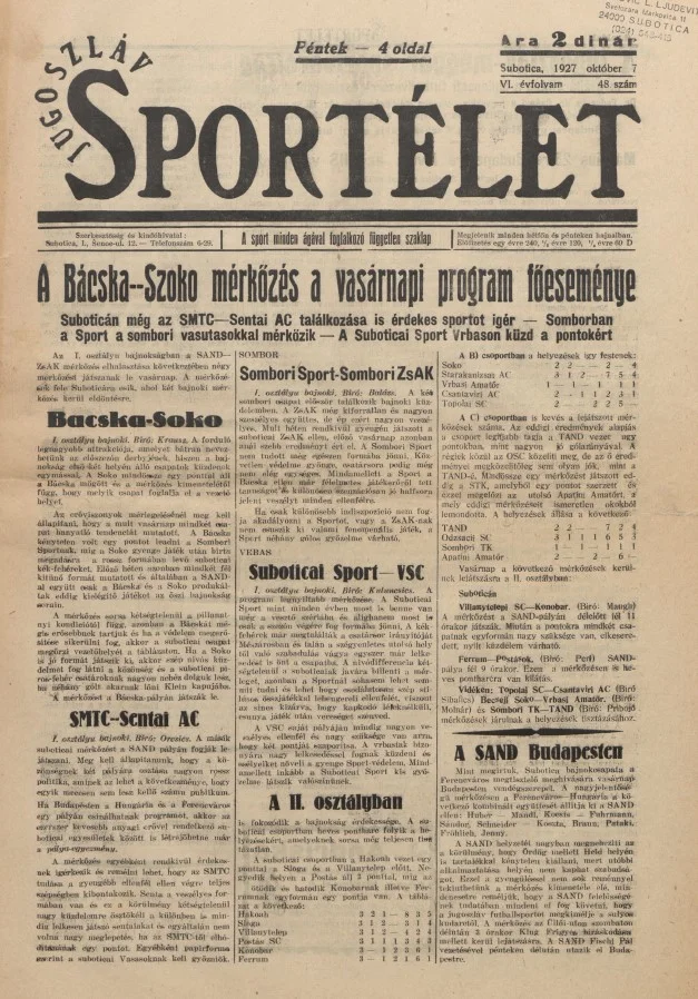 Jugoszláv sportélet, 6. évf. 1927. október 7. 48. sz.