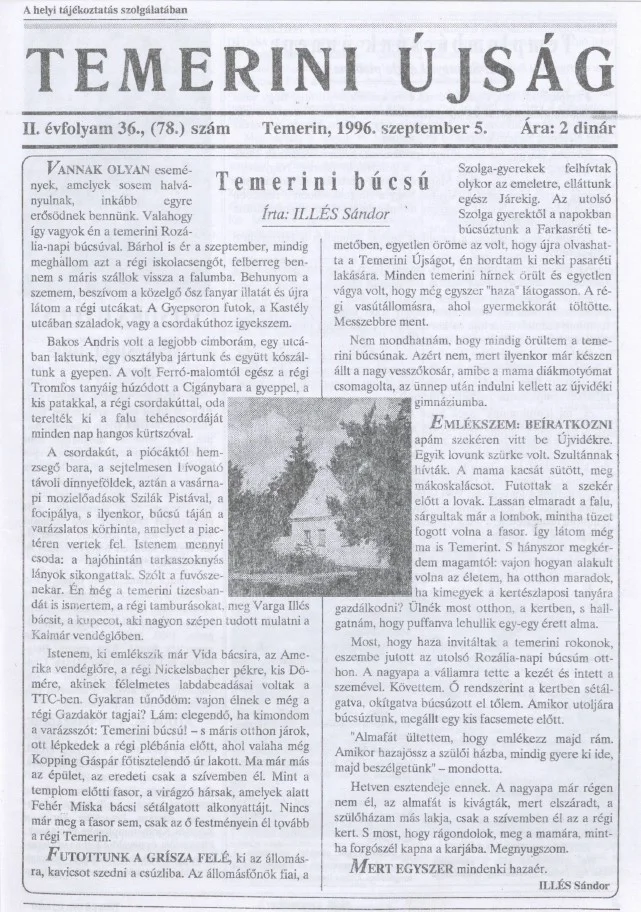 Temerini Újság, 2. évf. 1996. szeptember 5. 36. sz.