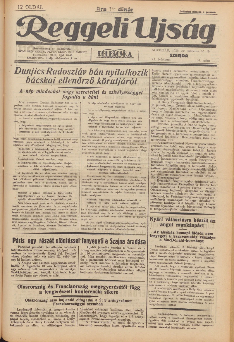 Reggeli Újság, 11. évf. 1930. március 19. 66. sz.