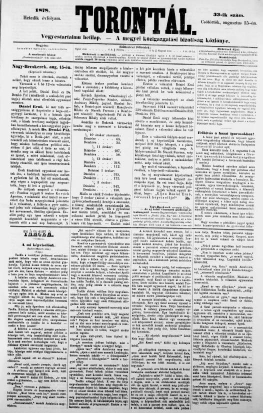 Torontál, 7. évf. 1878. augusztus 15. 33. sz.