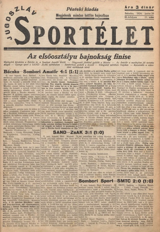 Jugoszláv sportélet, 3. évf. 1924. június 20. 21. sz.