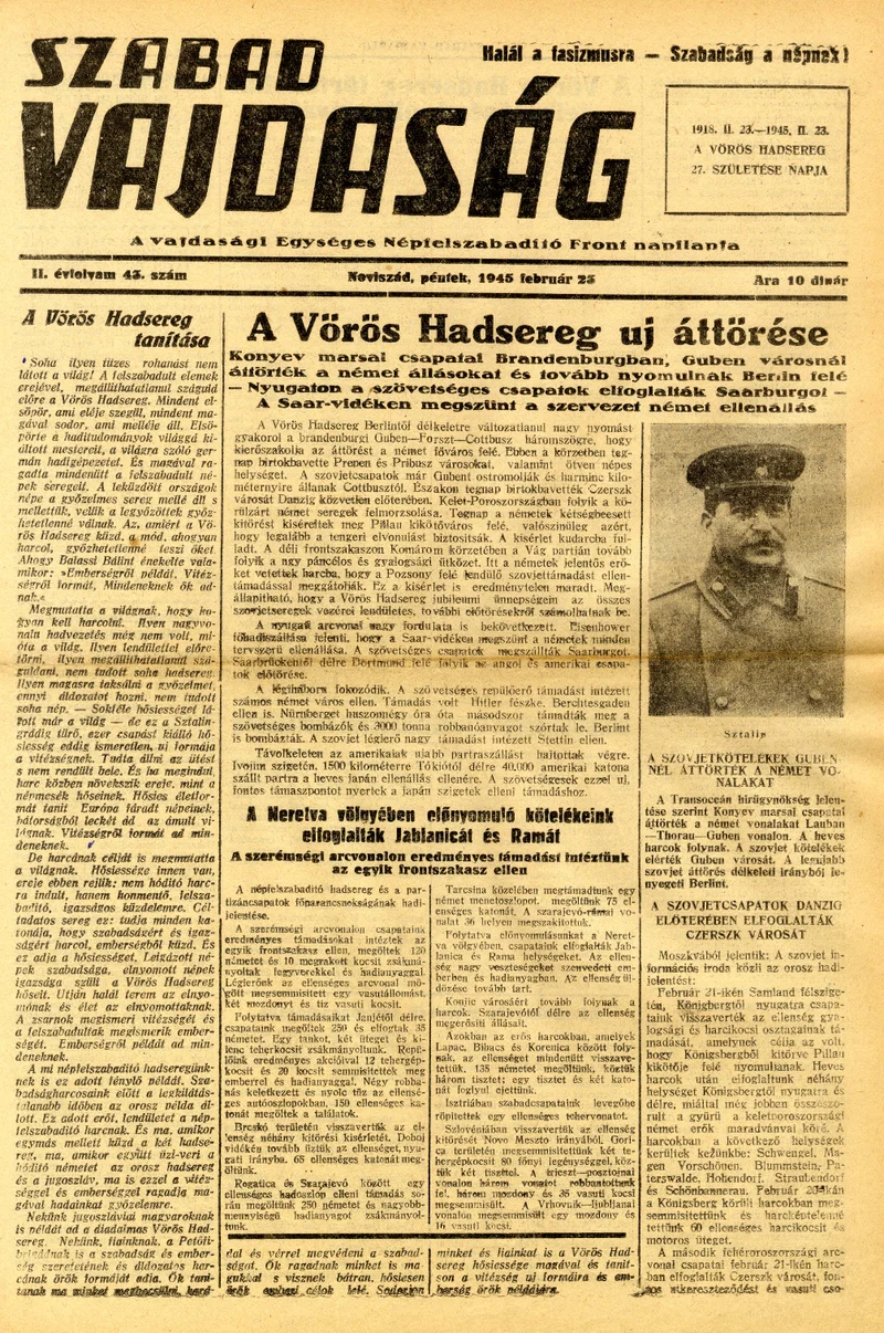 Szabad Vajdaság, 2. évf. 1945. február 23. 43. sz.