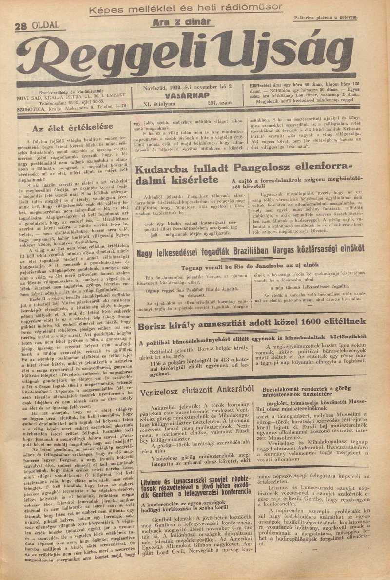 Reggeli Újság, 11. évf. 1930. november 2. 257. sz.