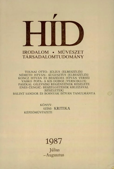 Híd, 51. évf. 1987. július – augusztus. 7–8. sz. 925–1084. oldal
