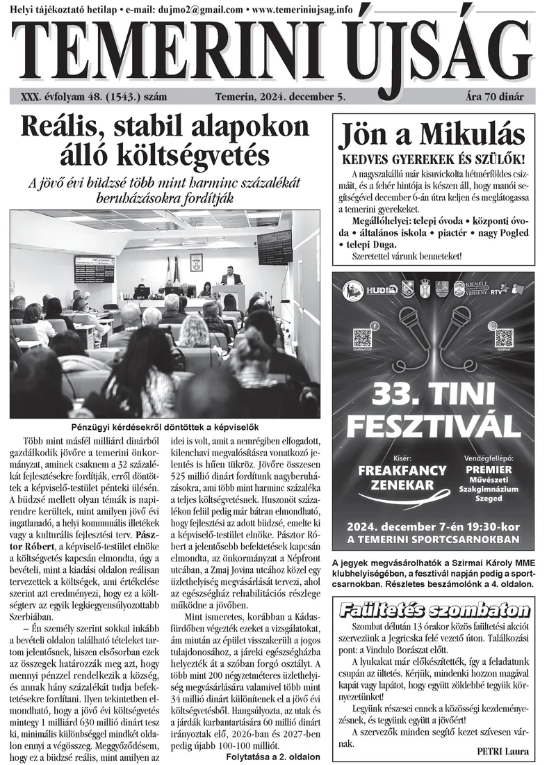 Temerini Újság, 30. évf. 2024. december 5. 48. sz.