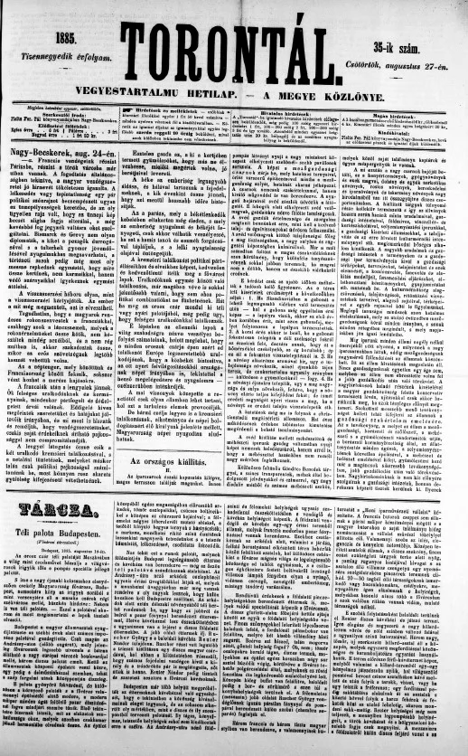 Torontál, 14. évf. 1885. augusztus 27. 35. sz.