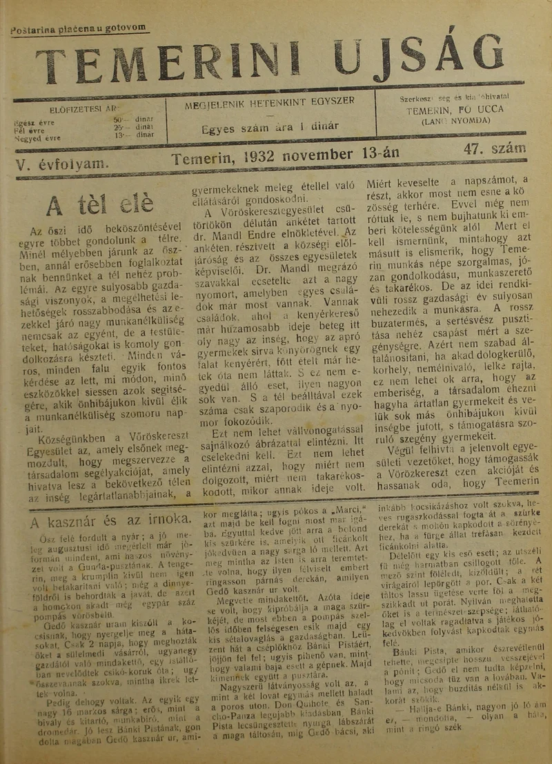 Temerini Újság 1928-1944, 5. évf. 1932. november 13. 47. sz.