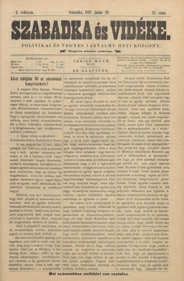 Szabadka és vidéke II, 5. évf. 1897. június 20. 25. sz.