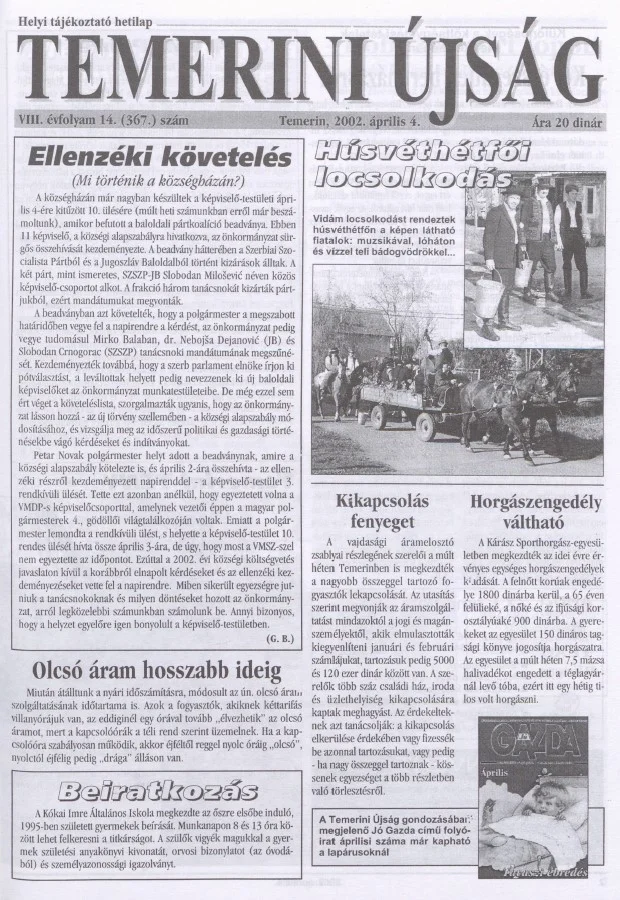 Temerini Újság, 8. évf. 2002. április 4. 14. sz.