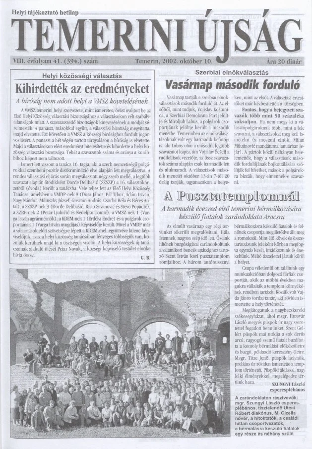 Temerini Újság, 8. évf. 2002. október 10. 41. sz.