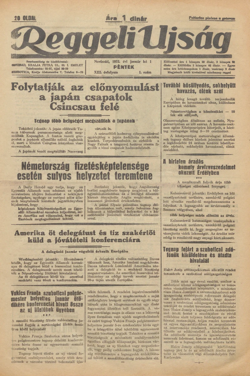 Reggeli Újság, 13. évf. 1932. január 1. 1. sz.