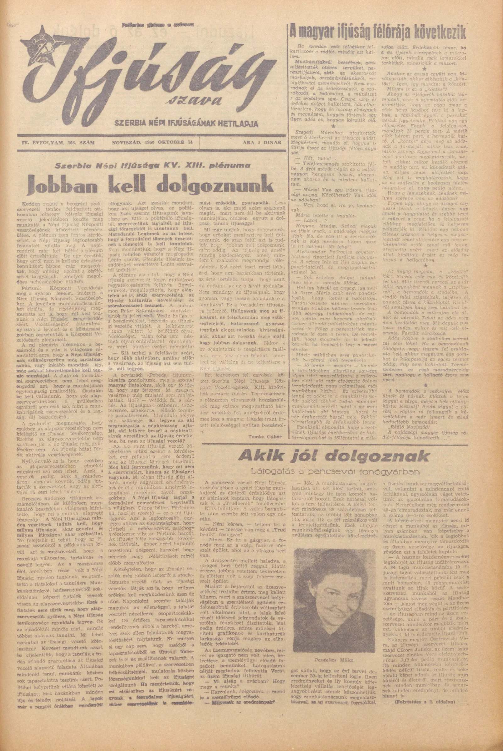 Ifjúság Szava, 6. évf. 1950. október 14. 266. sz.