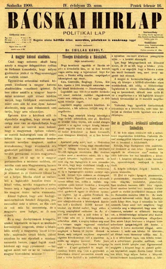 Bácskai Hirlap, 4. évf. 1900. február 16. 25. sz.