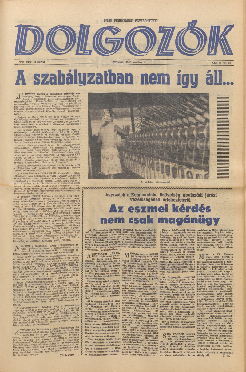 Dolgozók, 16. évf. 1962. október 5. 40. sz.