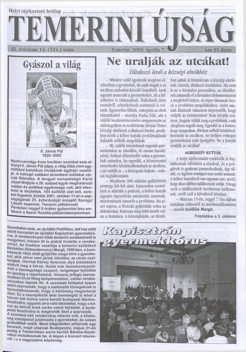 Temerini Újság, 11. évf. 2005. április 7. 14. sz.