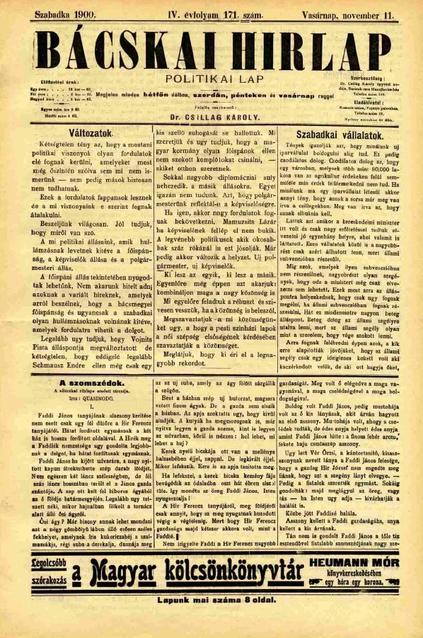 Bácskai Hirlap, 4. évf. 1900. november 11. 171. sz.