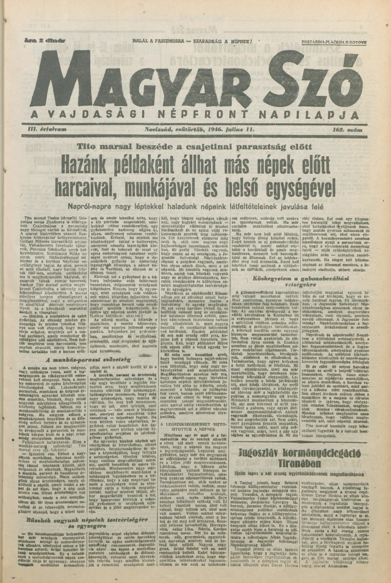 Magyar Szó, 3. évf. 1946. július 11. 162. sz. 1–8. oldal